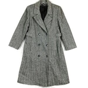 Noble Fashions Womens Wool Blend A-Line Coat Grey Herringbone Double‎ Breasted M